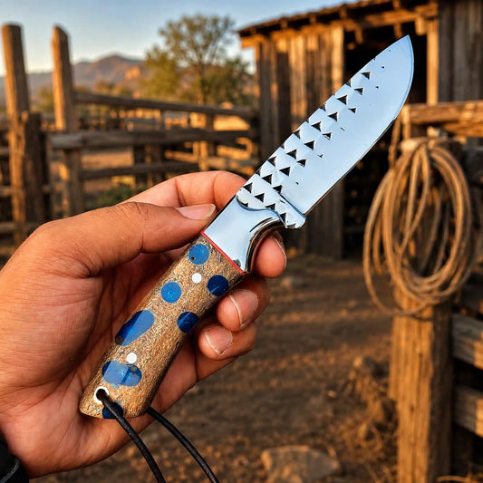 Buckaroo Knife | Rasp Steel with Cholla Cactus and Turquoise Handle