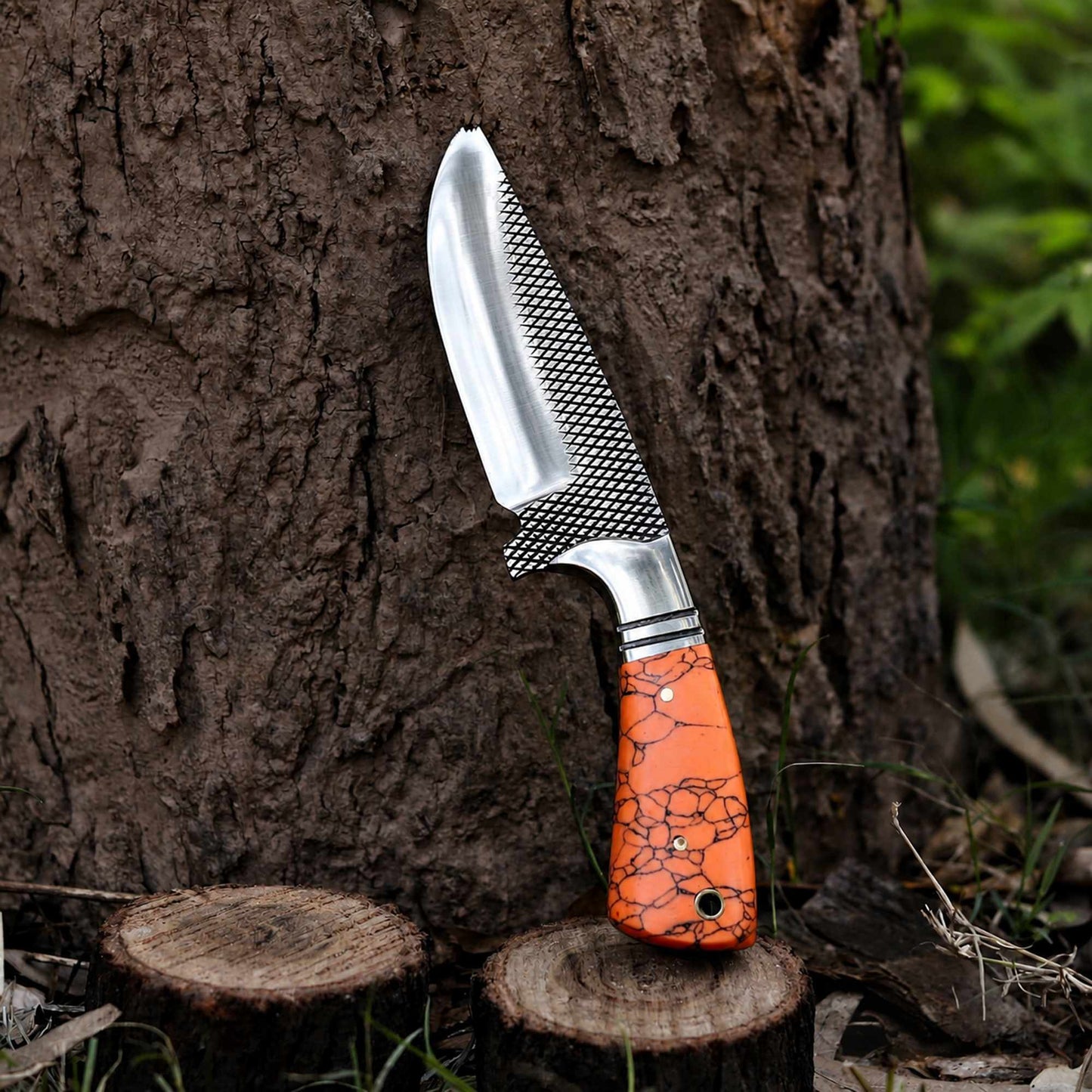 Cowboy Hunting Knife Rasp D2 Steel Turquoise Handle