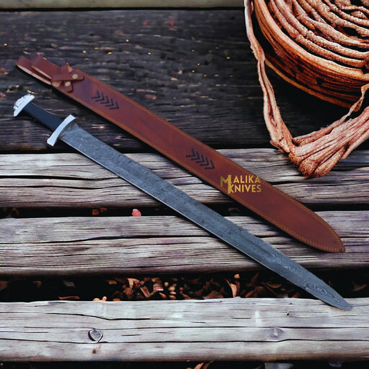 Ulfberht Damascus Viking Sword | Leather Sheath